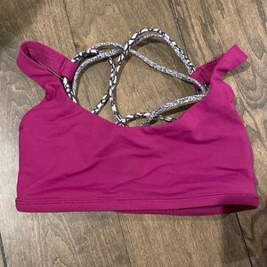 Small Lulu lemon dark pink bra with white and grey straps